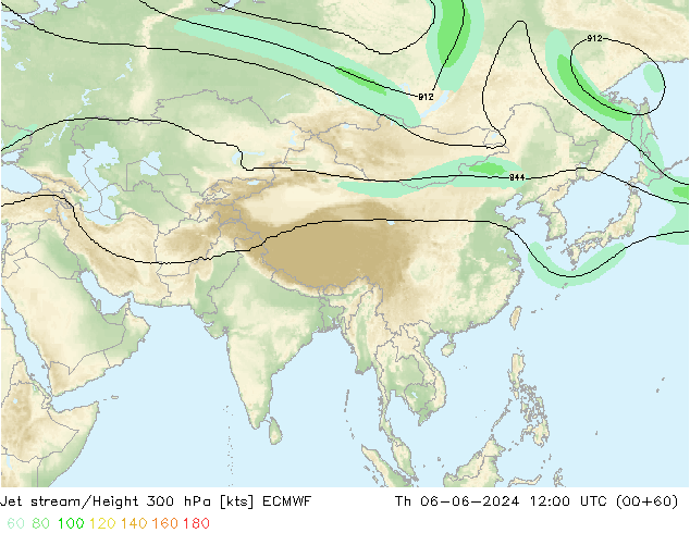 Jet stream/Height 300 hPa ECMWF Th 06.06.2024 12 UTC