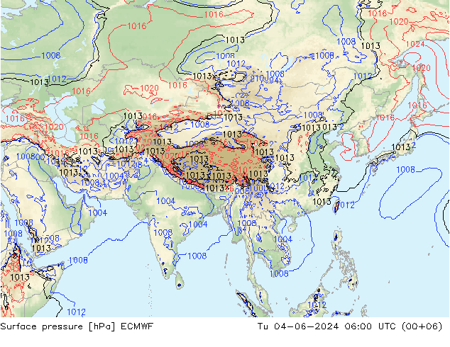 Atmosférický tlak ECMWF Út 04.06.2024 06 UTC