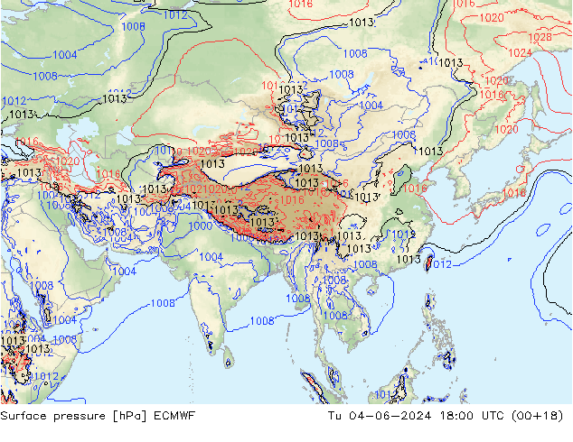 Surface pressure ECMWF Tu 04.06.2024 18 UTC