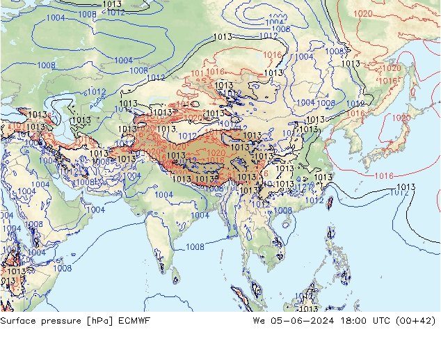 pressão do solo ECMWF Qua 05.06.2024 18 UTC