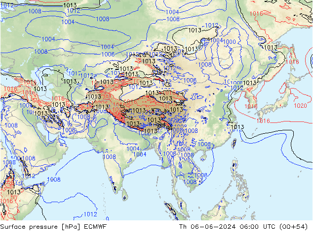 Luchtdruk (Grond) ECMWF do 06.06.2024 06 UTC