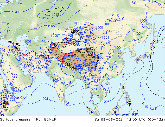 Luchtdruk (Grond) ECMWF zo 09.06.2024 12 UTC