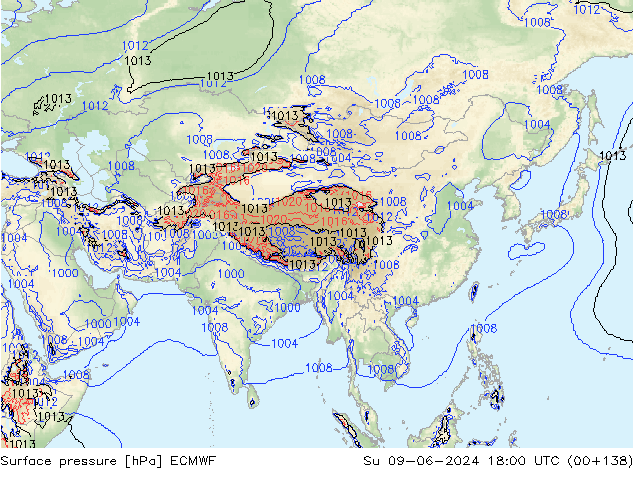 Surface pressure ECMWF Su 09.06.2024 18 UTC