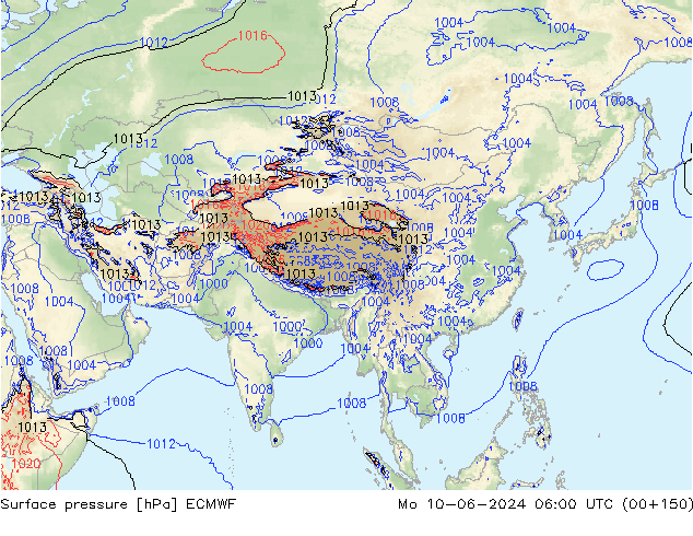 Atmosférický tlak ECMWF Po 10.06.2024 06 UTC