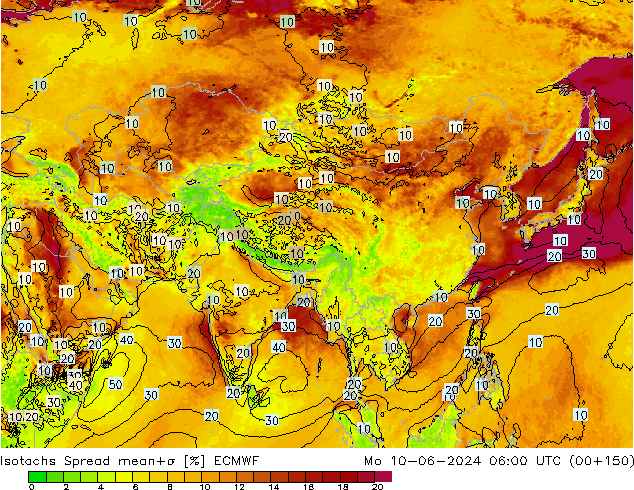 Izotacha Spread ECMWF pon. 10.06.2024 06 UTC