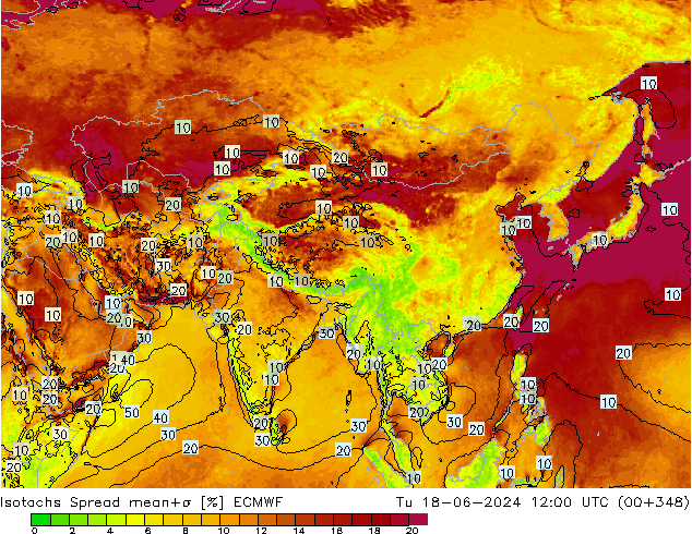 Isotachs Spread ECMWF Tu 18.06.2024 12 UTC