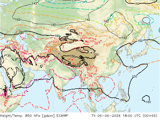 Hoogte/Temp. 850 hPa ECMWF do 06.06.2024 18 UTC