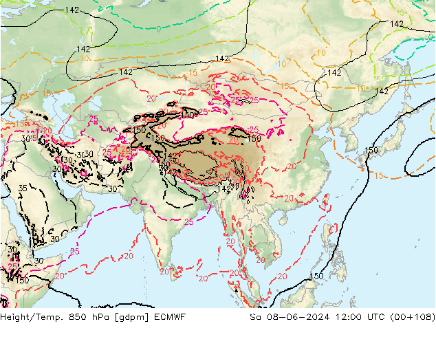 Height/Temp. 850 hPa ECMWF Sáb 08.06.2024 12 UTC