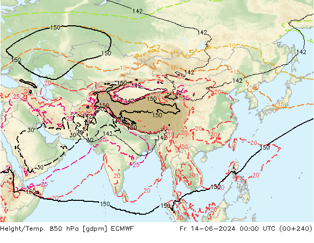 Yükseklik/Sıc. 850 hPa ECMWF Cu 14.06.2024 00 UTC