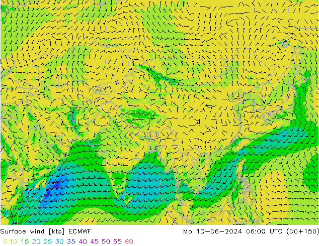 Rüzgar 10 m ECMWF Pzt 10.06.2024 06 UTC