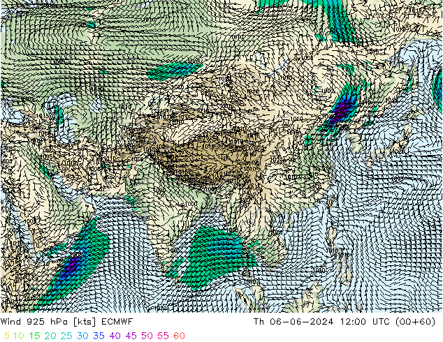 Wind 925 hPa ECMWF Čt 06.06.2024 12 UTC