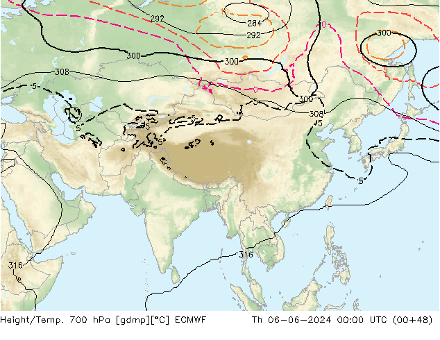 Géop./Temp. 700 hPa ECMWF jeu 06.06.2024 00 UTC