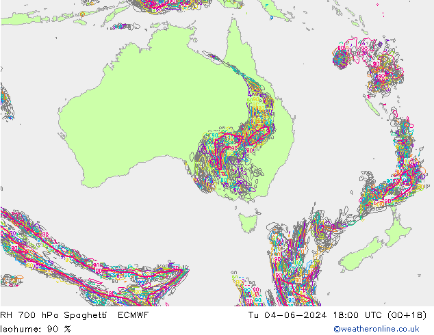 RH 700 hPa Spaghetti ECMWF Tu 04.06.2024 18 UTC