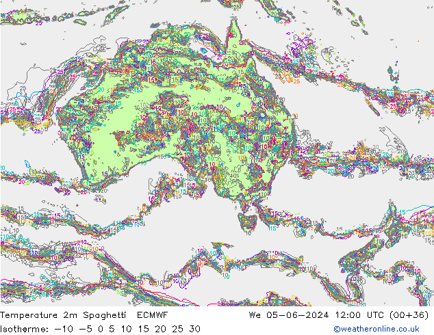 Temperature 2m Spaghetti ECMWF We 05.06.2024 12 UTC