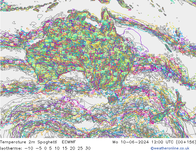 Temperatura 2m Spaghetti ECMWF Seg 10.06.2024 12 UTC