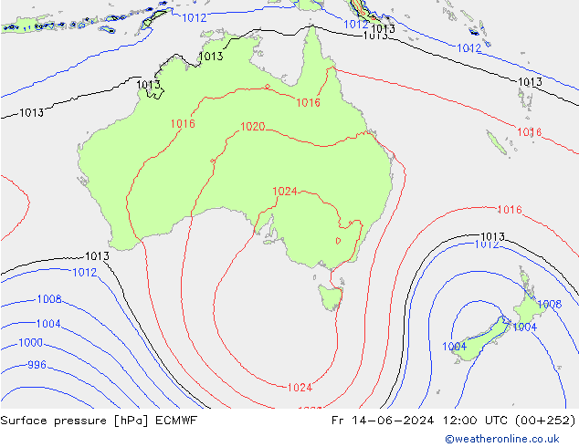 Surface pressure ECMWF Fr 14.06.2024 12 UTC