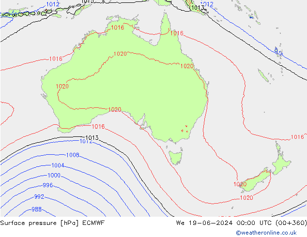 pressão do solo ECMWF Qua 19.06.2024 00 UTC