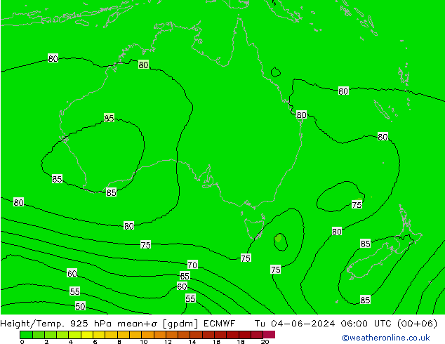 Height/Temp. 925 hPa ECMWF Tu 04.06.2024 06 UTC