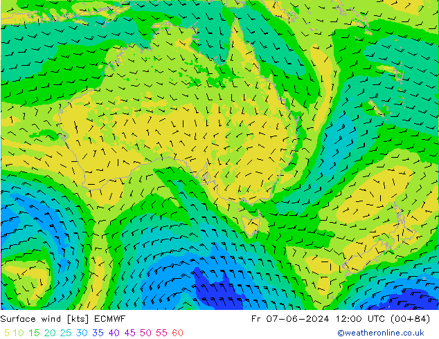 ветер 10 m ECMWF пт 07.06.2024 12 UTC