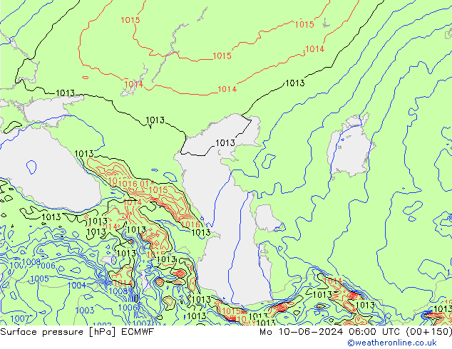 Atmosférický tlak ECMWF Po 10.06.2024 06 UTC