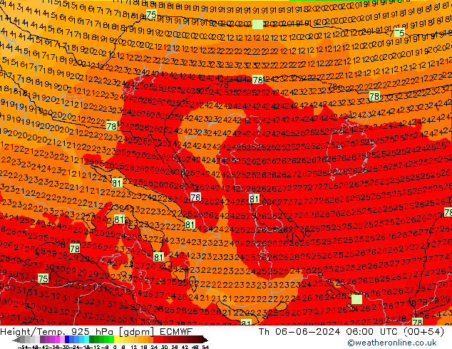 Height/Temp. 925 гПа ECMWF чт 06.06.2024 06 UTC