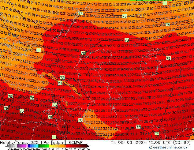 Height/Temp. 925 hPa ECMWF Th 06.06.2024 12 UTC