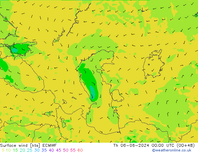 Surface wind ECMWF Th 06.06.2024 00 UTC