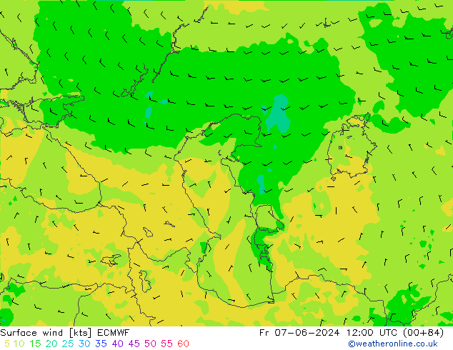 Vent 10 m ECMWF ven 07.06.2024 12 UTC