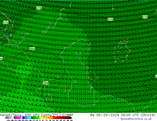 Height/Temp. 500 hPa ECMWF Mi 05.06.2024 00 UTC