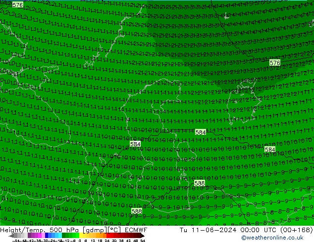 Yükseklik/Sıc. 500 hPa ECMWF Sa 11.06.2024 00 UTC