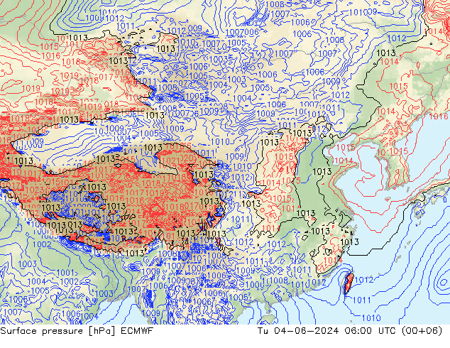 地面气压 ECMWF 星期二 04.06.2024 06 UTC