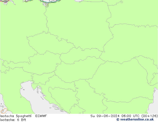 Izotacha Spaghetti ECMWF nie. 09.06.2024 06 UTC