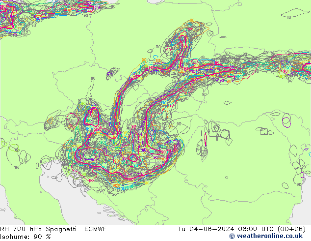 RH 700 hPa Spaghetti ECMWF  04.06.2024 06 UTC