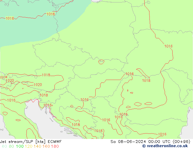 Prąd strumieniowy ECMWF so. 08.06.2024 00 UTC