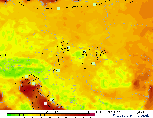 Isotachs Spread ECMWF Tu 11.06.2024 06 UTC