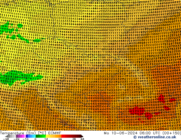 Temperatuurkaart (2m) ECMWF ma 10.06.2024 06 UTC