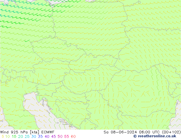 Viento 925 hPa ECMWF sáb 08.06.2024 06 UTC