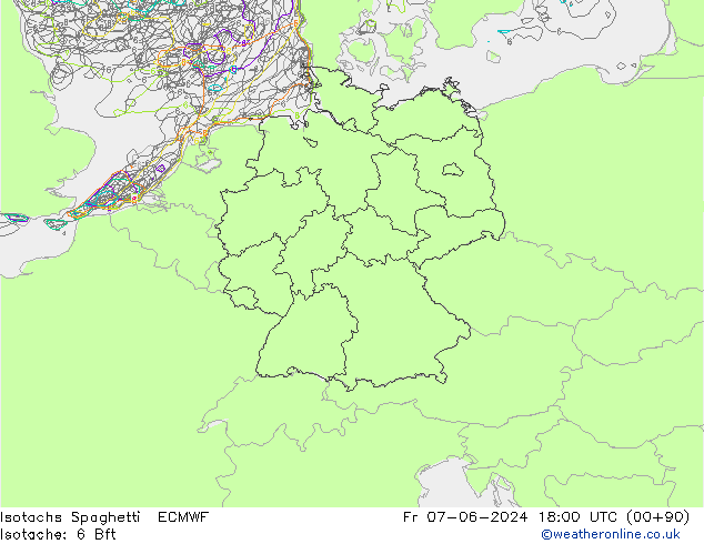 Isotachs Spaghetti ECMWF Pá 07.06.2024 18 UTC