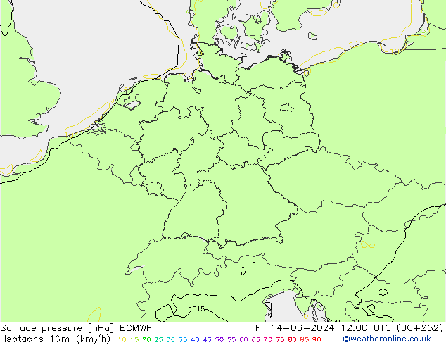 Isotachen (km/h) ECMWF Fr 14.06.2024 12 UTC