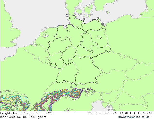 Geop./Temp. 925 hPa ECMWF mié 05.06.2024 00 UTC