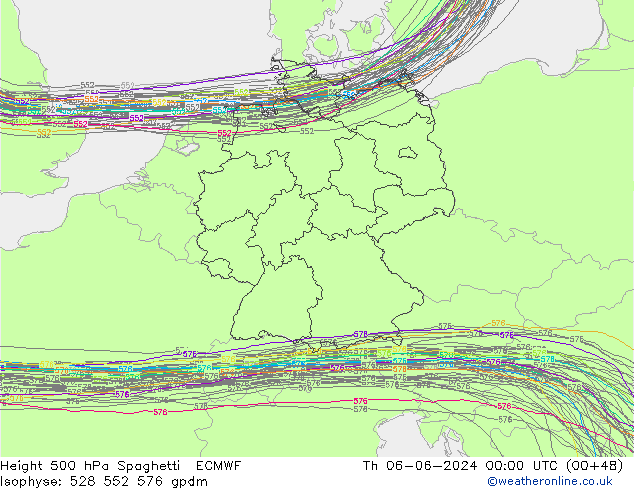 Height 500 hPa Spaghetti ECMWF Do 06.06.2024 00 UTC