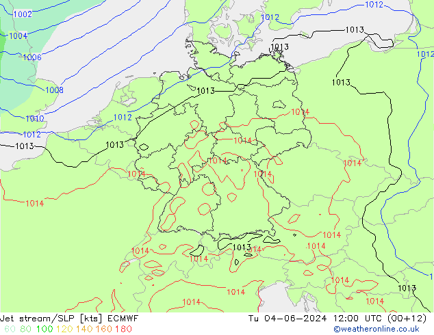 Jet stream/SLP ECMWF Tu 04.06.2024 12 UTC