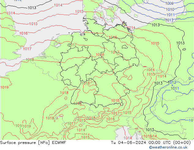 地面气压 ECMWF 星期二 04.06.2024 00 UTC