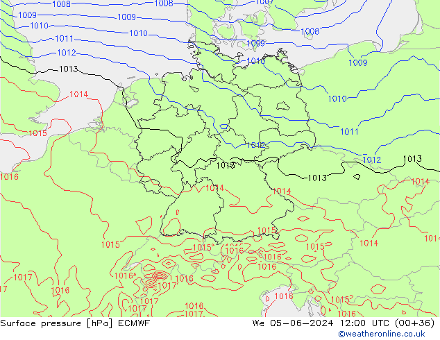 Surface pressure ECMWF We 05.06.2024 12 UTC