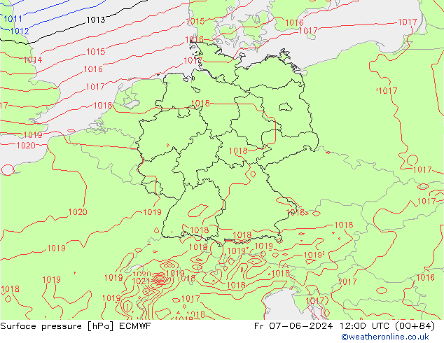 Luchtdruk (Grond) ECMWF vr 07.06.2024 12 UTC