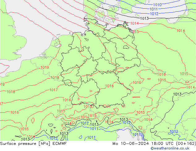 Surface pressure ECMWF Mo 10.06.2024 18 UTC