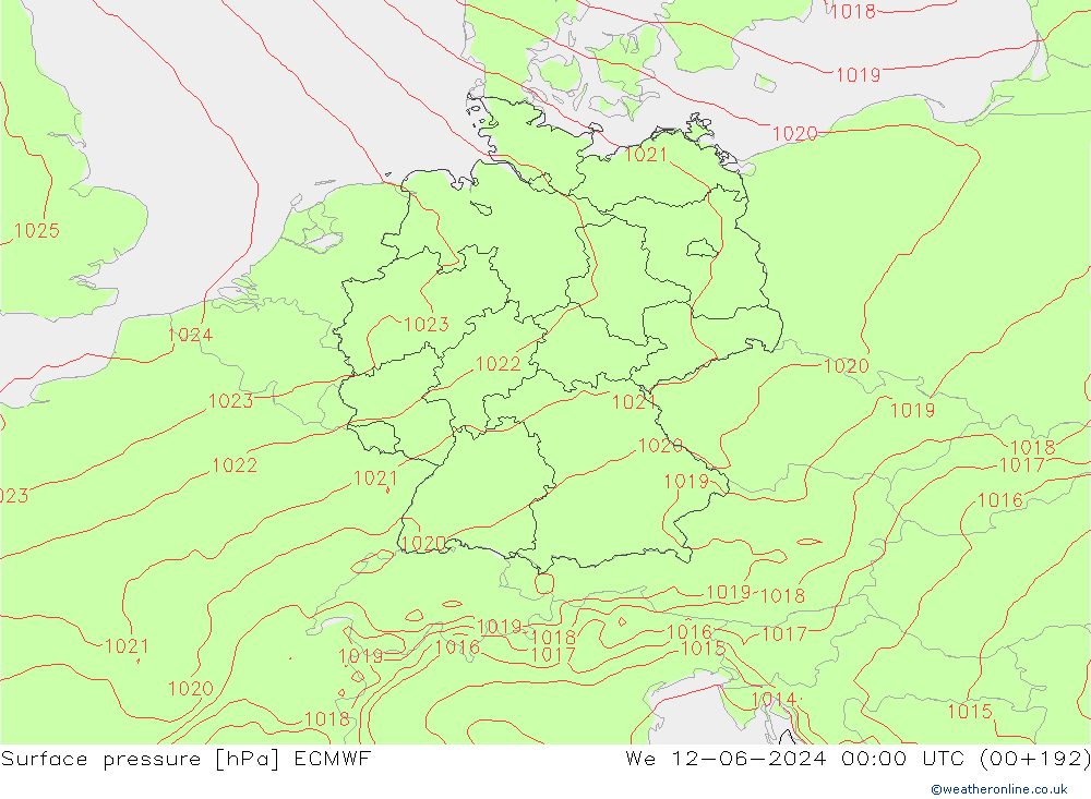 pressão do solo ECMWF Qua 12.06.2024 00 UTC