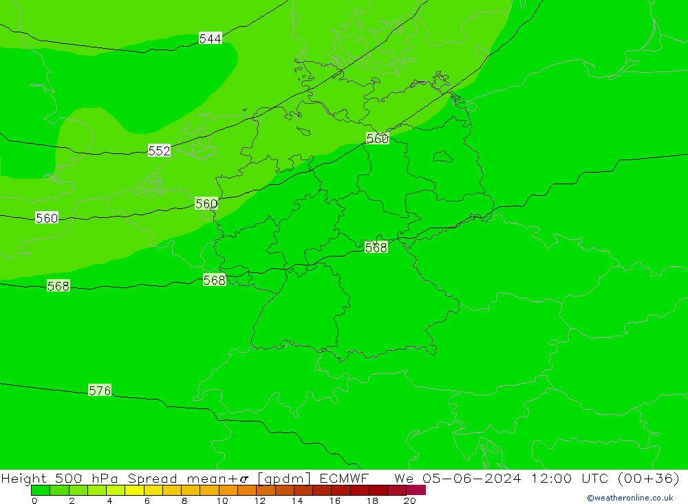 Height 500 hPa Spread ECMWF We 05.06.2024 12 UTC