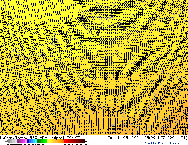 Géop./Temp. 850 hPa ECMWF mar 11.06.2024 06 UTC