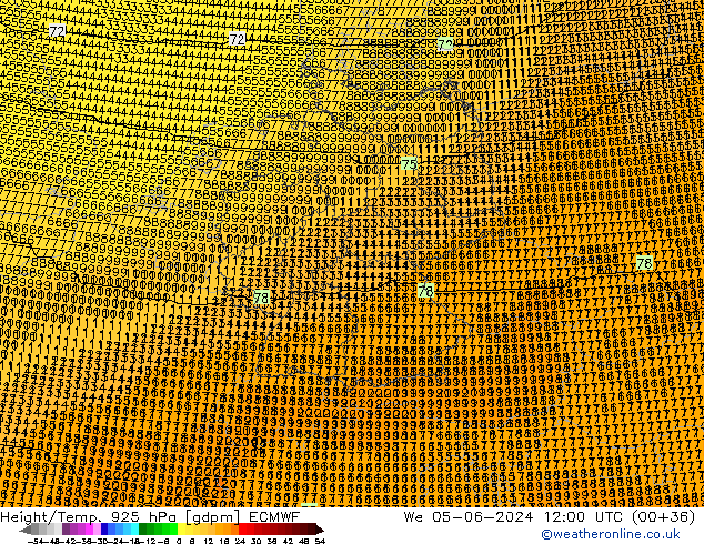 Height/Temp. 925 hPa ECMWF We 05.06.2024 12 UTC